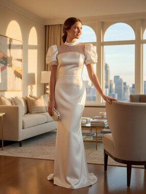 Luxury Bridal Grace Kelly Style Elegant Classy Wedding Couture Runway Dress Gown